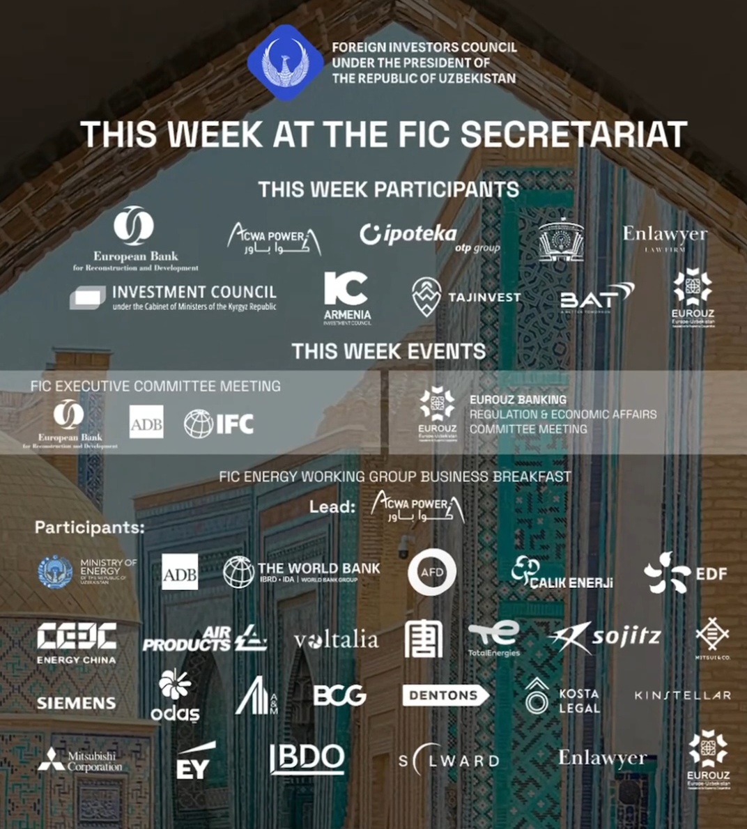 Enlawyer participated in a business breakfast held within the Energy Sector Working Group meeting of the Foreign Investors Council (FIC) under the President of the Republic of Uzbekistan